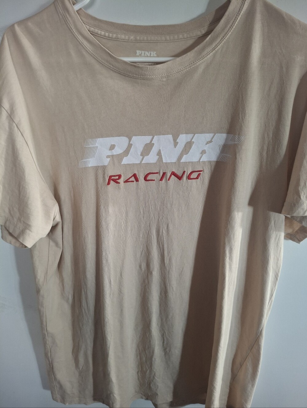 PINK Victoria's Secret Beige Short-Sleeve 'PINK Racing' Tee